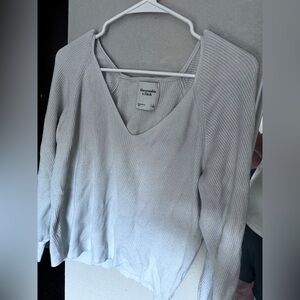 Abercrombie & Fitch White V-Neck Ribbed Sweater Size Large